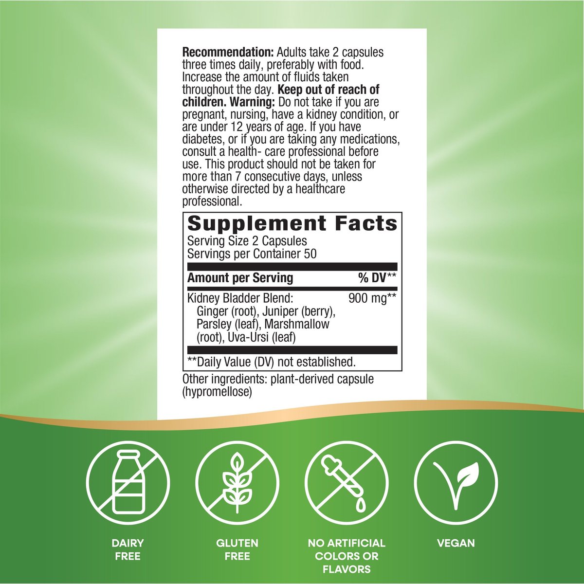 Nature's Way Nieren-Blasen Premium Blend – Traditionelles Kräuter-Supplement, 900 mg pro 2-Kapsel-Portion, Non-GMO Project verifiziert, vegan, 100 Kapseln