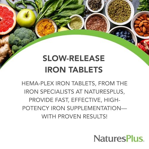 NaturesPlus Hema-Plex Eisen – 30 Tabletten mit langsamer Freisetzung – 85 mg cheliertes Eisen – für die Blutgesundheit – mit Vitamin C & Bioflavonoiden – Nicht-GVO, vegetarisch & glutenfrei