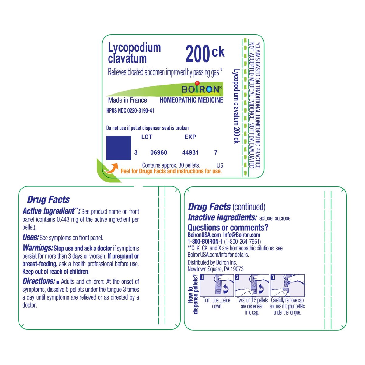 Boiron Lycopodium Clavatum 200C Homöopathisches Mittel gegen Blähungen und Völlegefühl – 80 Kügelchen