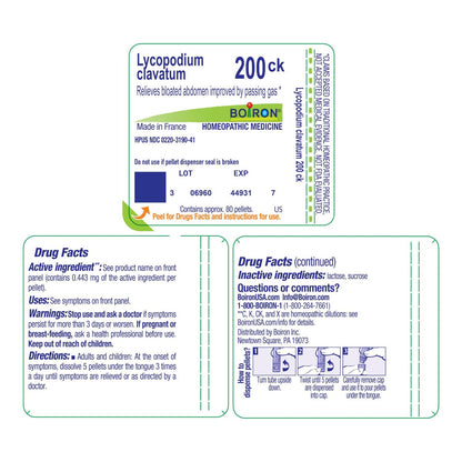 Boiron Lycopodium Clavatum 200C Homöopathisches Mittel gegen Blähungen und Völlegefühl – 80 Kügelchen