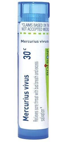 Boiron Mercurius Vivus 30C Homöopathisches Arzneimittel bei Halsschmerzen mit Mundgeruch und übermäßigem Speichelfluss - 80 Kügelchen