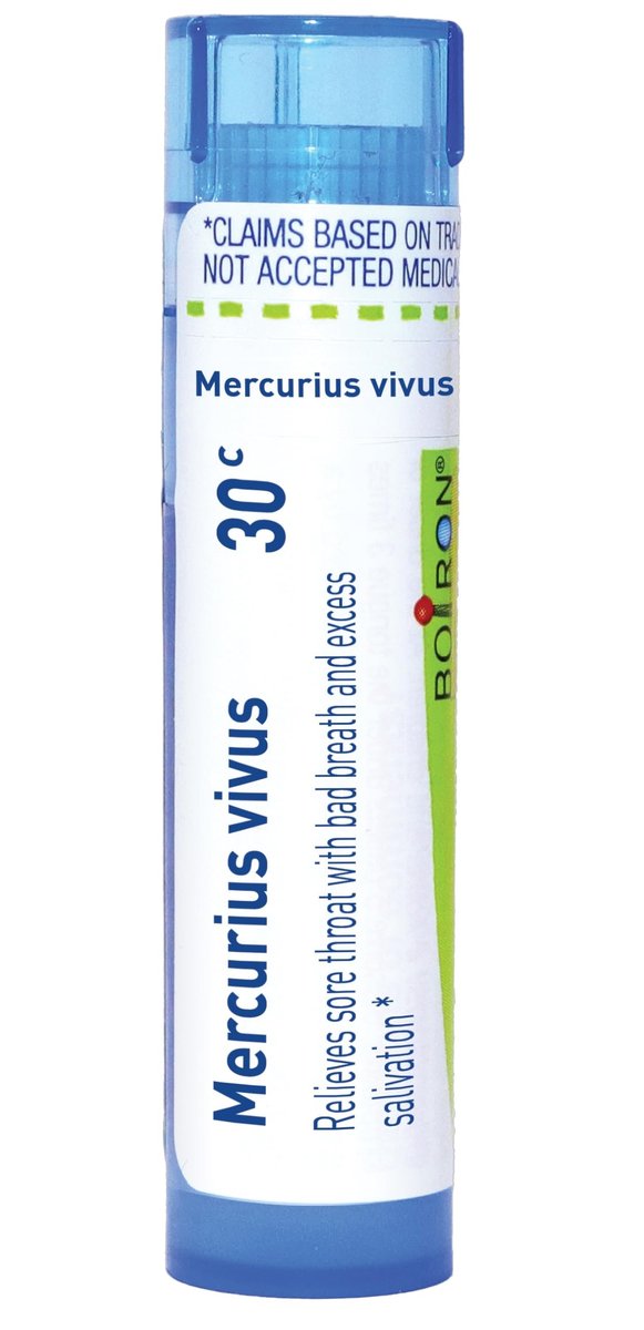 Boiron Mercurius Vivus 30C Homöopathisches Arzneimittel bei Halsschmerzen mit Mundgeruch und übermäßigem Speichelfluss - 80 Kügelchen