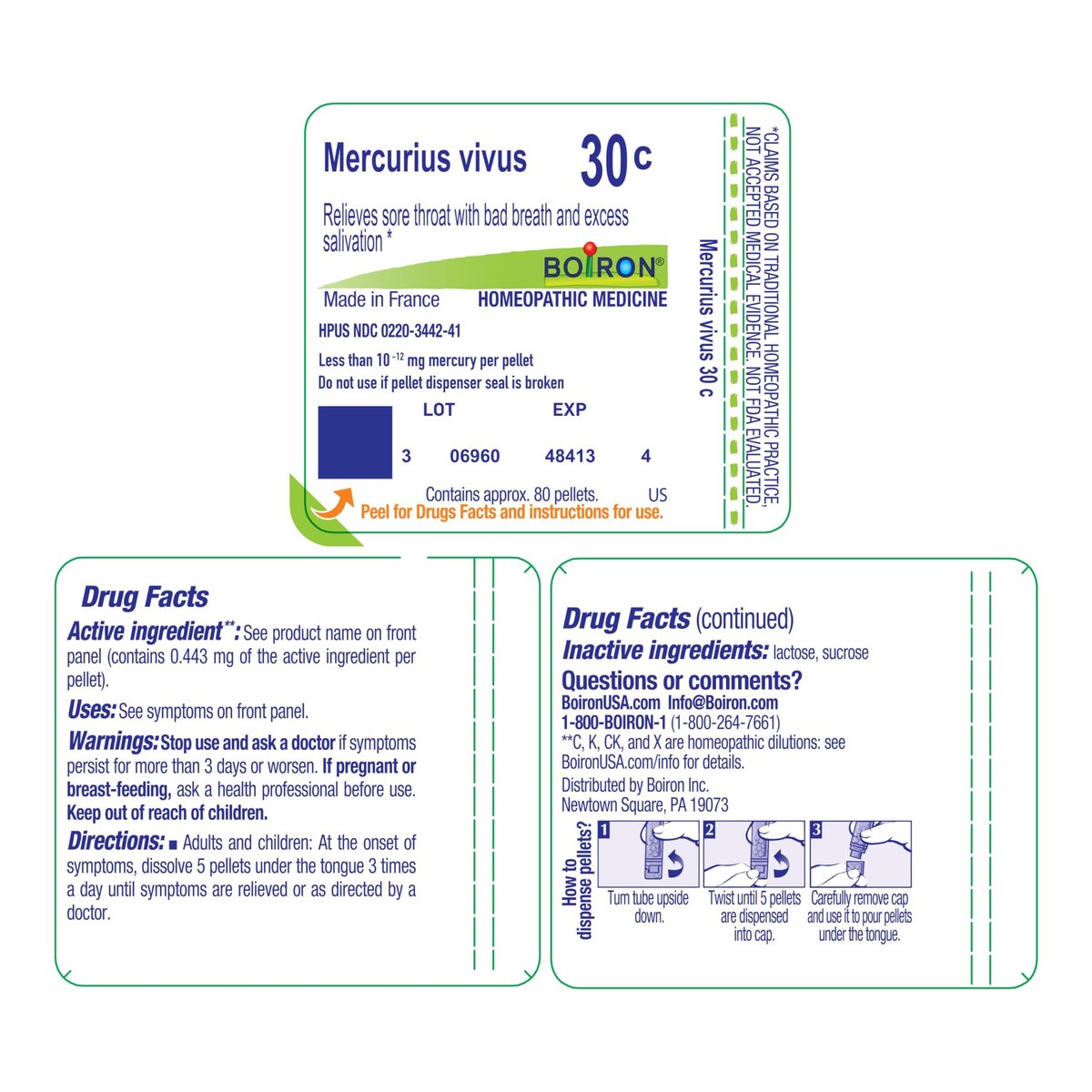 Boiron Mercurius Vivus 30C Homöopathisches Arzneimittel bei Halsschmerzen mit Mundgeruch und übermäßigem Speichelfluss - 80 Kügelchen