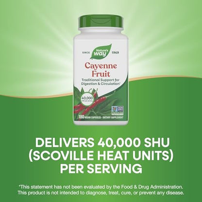 Nature's Way Cayenne Pfeffer Kapseln – Traditionelle Unterstützung für Verdauung und Kreislauf*, Capsaicin, Non-GMO Project verifiziert, glutenfrei, 180 vegane Kapseln (Verpackung kann variieren)