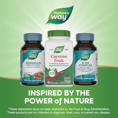 Nature's Way Cayenne Pfeffer Kapseln – Traditionelle Unterstützung für Verdauung und Kreislauf*, Capsaicin, Non-GMO Project verifiziert, glutenfrei, 180 vegane Kapseln (Verpackung kann variieren)