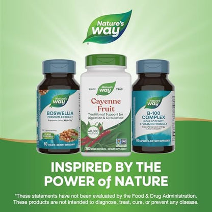 Nature's Way Cayenne Pfeffer Kapseln – Traditionelle Unterstützung für Verdauung und Kreislauf*, Capsaicin, Non-GMO Project verifiziert, glutenfrei, 180 vegane Kapseln (Verpackung kann variieren)