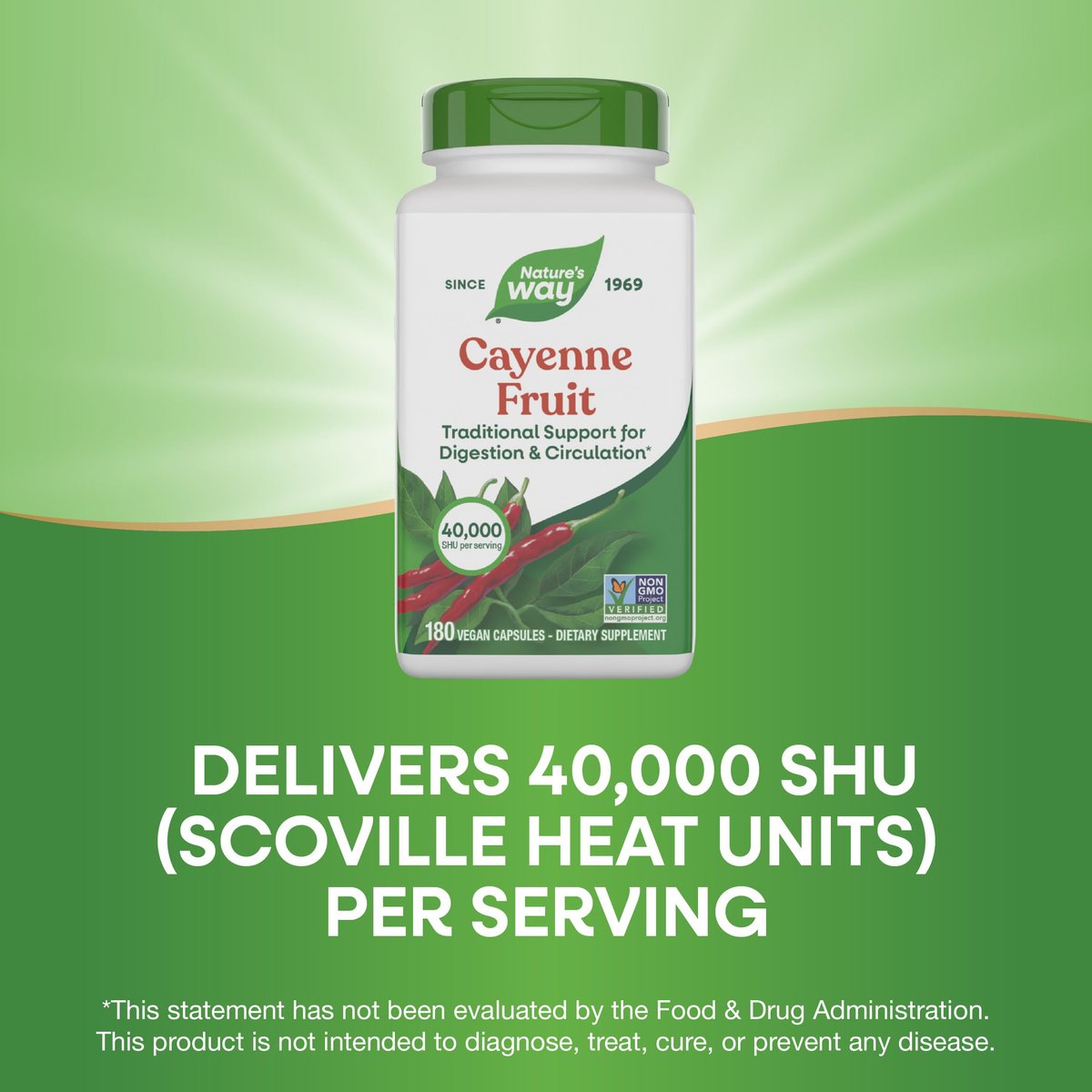 Nature's Way Cayenne Pfeffer Kapseln – Traditionelle Unterstützung für Verdauung und Kreislauf*, Capsaicin, Non-GMO Project verifiziert, glutenfrei, 180 vegane Kapseln (Verpackung kann variieren)