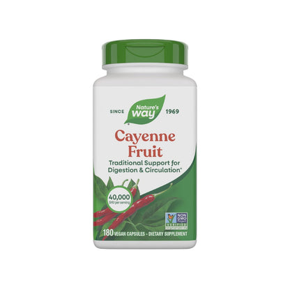 Nature's Way Cayenne Pfeffer Kapseln – Traditionelle Unterstützung für Verdauung und Kreislauf*, Capsaicin, Non-GMO Project verifiziert, glutenfrei, 180 vegane Kapseln (Verpackung kann variieren)