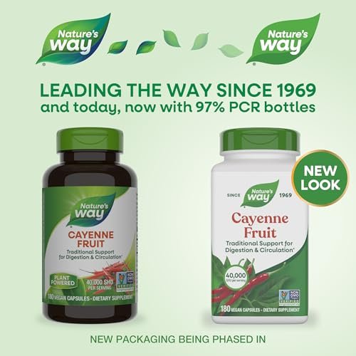 Nature's Way Cayenne Pfeffer Kapseln – Traditionelle Unterstützung für Verdauung und Kreislauf*, Capsaicin, Non-GMO Project verifiziert, glutenfrei, 180 vegane Kapseln (Verpackung kann variieren)