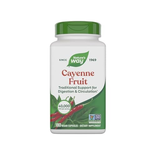 Nature's Way Cayenne Pfeffer Kapseln – Traditionelle Unterstützung für Verdauung und Kreislauf*, Capsaicin, Non-GMO Project verifiziert, glutenfrei, 180 vegane Kapseln (Verpackung kann variieren)