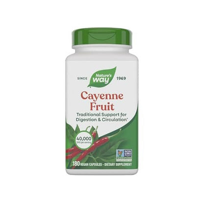 Nature's Way Cayenne Pfeffer Kapseln – Traditionelle Unterstützung für Verdauung und Kreislauf*, Capsaicin, Non-GMO Project verifiziert, glutenfrei, 180 vegane Kapseln (Verpackung kann variieren)