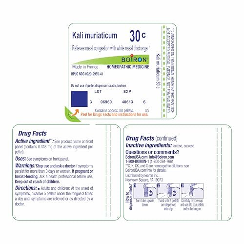 Boiron Kali Muriaticum 30C Homöopathisches Arzneimittel gegen Nasenverstopfung – 80 Kügelchen