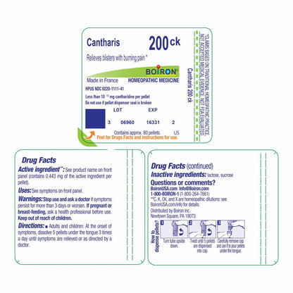 Boiron Cantharis 200Ck Homöopathisches Arzneimittel gegen Blasen mit brennenden Schmerzen – 80 Kügelchen