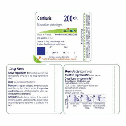 Boiron Cantharis 200Ck Homöopathisches Arzneimittel gegen Blasen mit brennenden Schmerzen – 80 Kügelchen