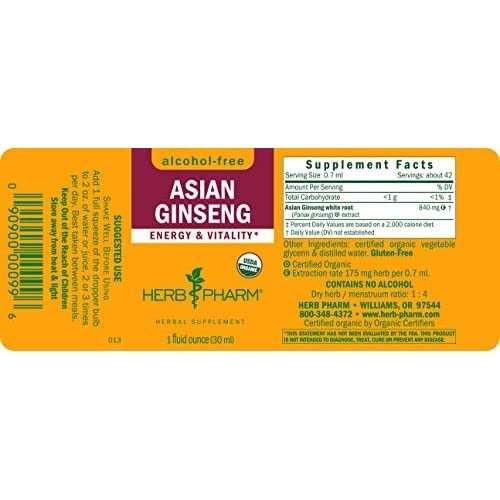 Herb Pharm Asiatischer (Panax) Ginseng Flüssig-Glycerit für Energie und Ausdauer, alkoholfrei, 29,6 ml