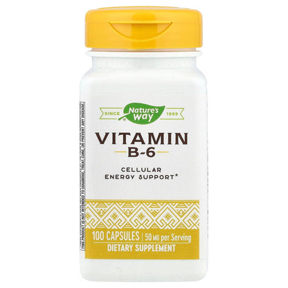 Nature's Way Hochdosiertes Vitamin B-6 Ergänzungsmittel, 50 mg pro Portion, Unterstützung der Zellenergie*, glutenfrei, 100 Kapseln