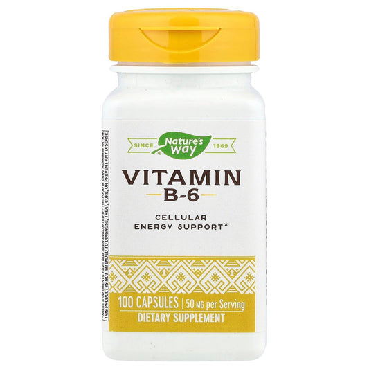 Nature's Way Hochdosiertes Vitamin B-6 Ergänzungsmittel, 50 mg pro Portion, Unterstützung der Zellenergie*, glutenfrei, 100 Kapseln