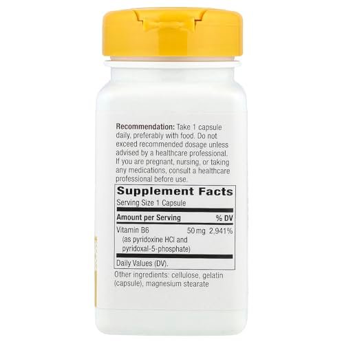 Nature's Way Hochdosiertes Vitamin B-6 Ergänzungsmittel, 50 mg pro Portion, Unterstützung der Zellenergie*, glutenfrei, 100 Kapseln