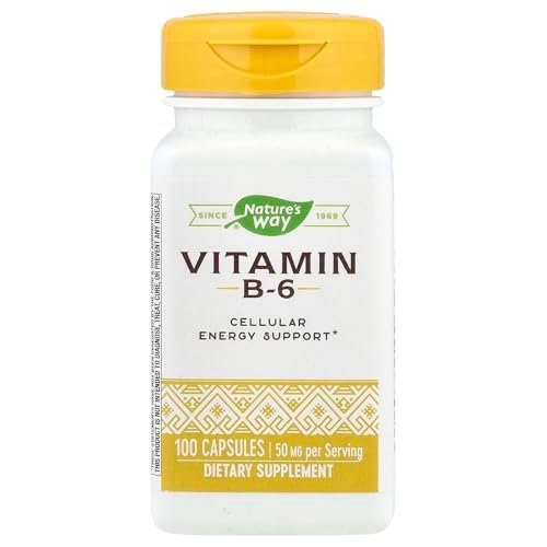 Nature's Way Hochdosiertes Vitamin B-6 Ergänzungsmittel, 50 mg pro Portion, Unterstützung der Zellenergie*, glutenfrei, 100 Kapseln