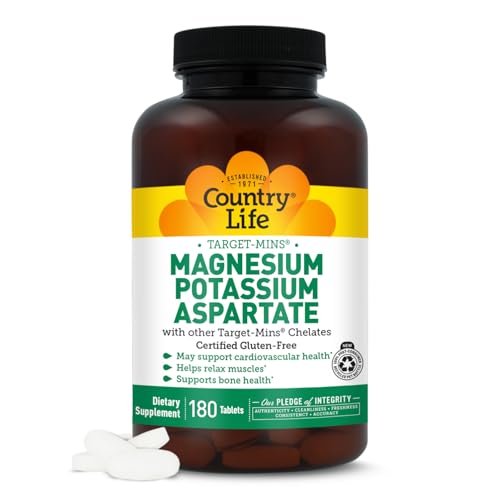 Country Life Magnesium- und Kaliumpräparat für Herzgesundheit, Immunsystem und Knochen – 180 Tabletten, glutenfrei