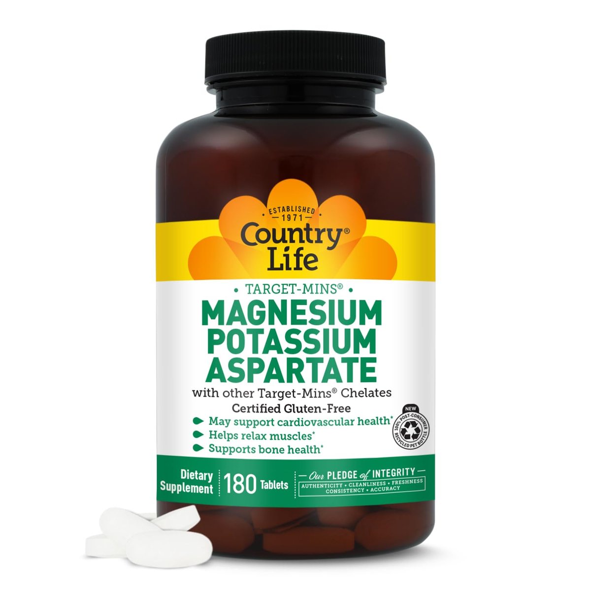 Country Life Magnesium- und Kaliumpräparat für Herzgesundheit, Immunsystem und Knochen – 180 Tabletten, glutenfrei
