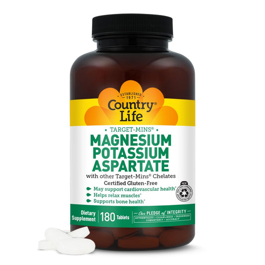 Country Life Magnesium- und Kaliumpräparat für Herzgesundheit, Immunsystem und Knochen – 180 Tabletten, glutenfrei