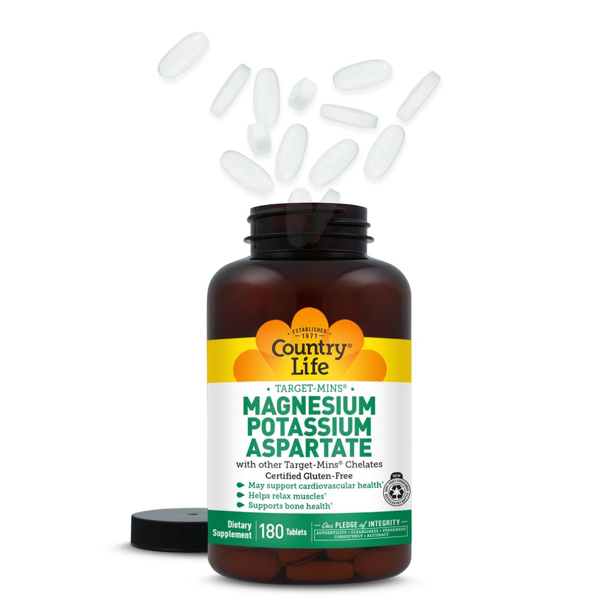 Country Life Magnesium- und Kaliumpräparat für Herzgesundheit, Immunsystem und Knochen – 180 Tabletten, glutenfrei