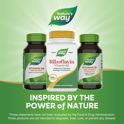 Nature's Way Riboflavin Vitamin B2 – Hochdosiertes Riboflavin, 100 mg pro Portion, 100 Kapseln – Unterstützt die zelluläre Energieproduktion