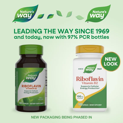 Nature's Way Riboflavin Vitamin B2 – Hochdosiertes Riboflavin, 100 mg pro Portion, 100 Kapseln – Unterstützt die zelluläre Energieproduktion