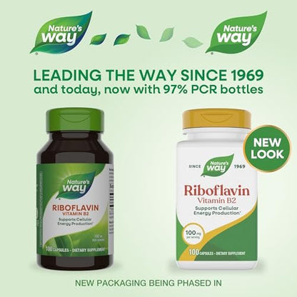 Nature's Way Riboflavin Vitamin B2 – Hochdosiertes Riboflavin, 100 mg pro Portion, 100 Kapseln – Unterstützt die zelluläre Energieproduktion