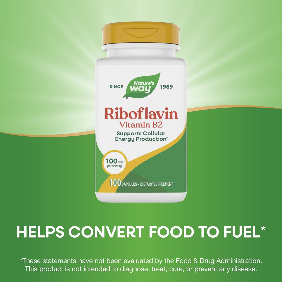 Nature's Way Riboflavin Vitamin B2 – Hochdosiertes Riboflavin, 100 mg pro Portion, 100 Kapseln – Unterstützt die zelluläre Energieproduktion