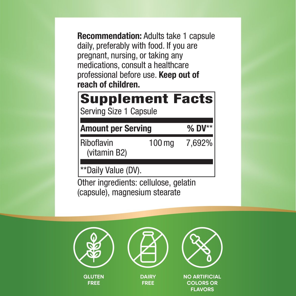 Nature's Way Riboflavin Vitamin B2 – Hochdosiertes Riboflavin, 100 mg pro Portion, 100 Kapseln – Unterstützt die zelluläre Energieproduktion