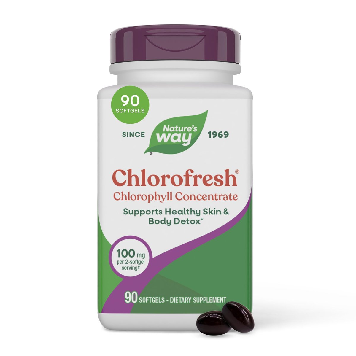 Nature's Way Chlorofresh Chlorophyll-Konzentrat Weichkapseln, Chlorophyllin-Kupfer-Komplex, Inneres Deodorant, Unterstützt gesunde Haut und Entgiftungswege*, 90 Weichkapseln (Verpackung kann variieren)