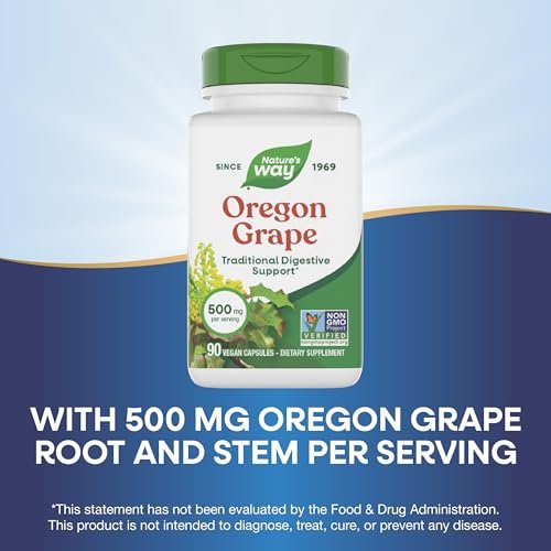 Nature's Way Oregon Grape – Traditionelle Verdauungsunterstützung*, Non-GMO Project verifiziert, 500 mg pro Portion, 90 Kapseln (Verpackung kann variieren)