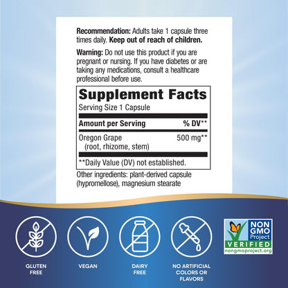 Nature's Way Oregon Grape – Traditionelle Verdauungsunterstützung*, Non-GMO Project verifiziert, 500 mg pro Portion, 90 Kapseln (Verpackung kann variieren)