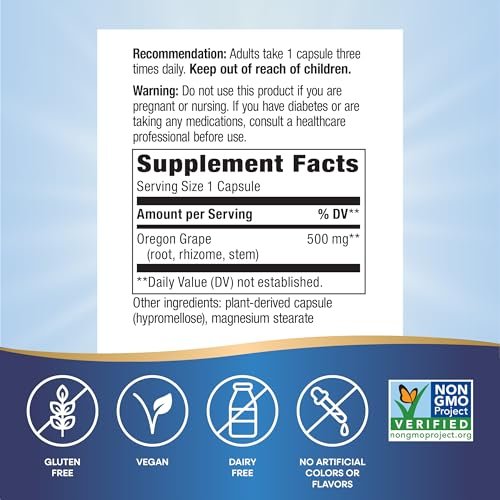 Nature's Way Oregon Grape – Traditionelle Verdauungsunterstützung*, Non-GMO Project verifiziert, 500 mg pro Portion, 90 Kapseln (Verpackung kann variieren)