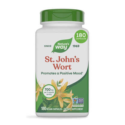 Nature's Way Johanniskraut Kapseln, pflanzliches Nahrungsergänzungsmittel für eine positive Stimmung*, 700 mg pro 2-Kapsel-Portion, Non-GMO Project verifiziert, vegan, 180 Kapseln
