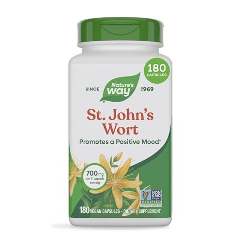 Nature's Way Johanniskraut Kapseln, pflanzliches Nahrungsergänzungsmittel für eine positive Stimmung*, 700 mg pro 2-Kapsel-Portion, Non-GMO Project verifiziert, vegan, 180 Kapseln