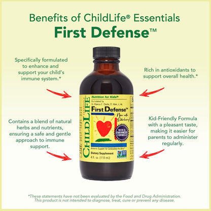 CHILDLIFE ESSENTIALS First Defense – Immunstärkender Sirup für Kinder ab 6 Monaten, mit Holunderbeere und Zink, 4 Fl Oz (118 ml)