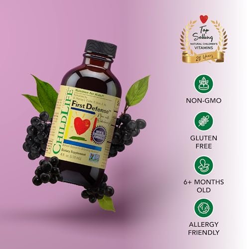CHILDLIFE ESSENTIALS First Defense – Immunstärkender Sirup für Kinder ab 6 Monaten, mit Holunderbeere und Zink, 4 Fl Oz (118 ml)