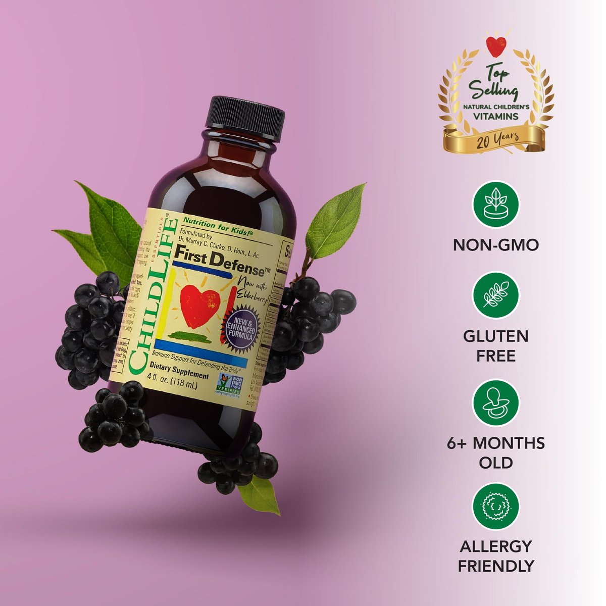CHILDLIFE ESSENTIALS First Defense – Immunstärkender Sirup für Kinder ab 6 Monaten, mit Holunderbeere und Zink, 4 Fl Oz (118 ml)