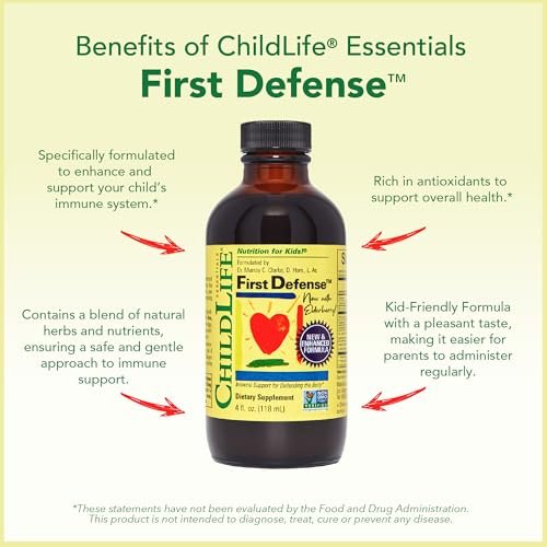 CHILDLIFE ESSENTIALS First Defense – Immunstärkender Sirup für Kinder ab 6 Monaten, mit Holunderbeere und Zink, 4 Fl Oz (118 ml)