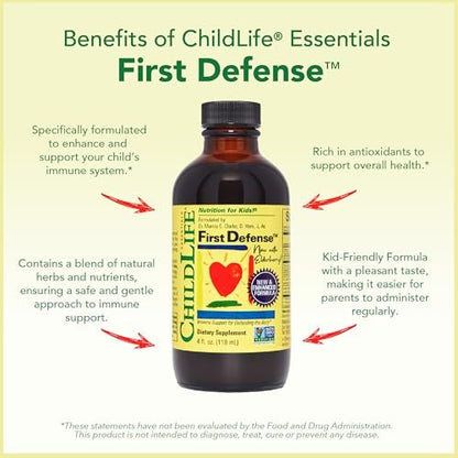 CHILDLIFE ESSENTIALS First Defense – Immunstärkender Sirup für Kinder ab 6 Monaten, mit Holunderbeere und Zink, 4 Fl Oz (118 ml)