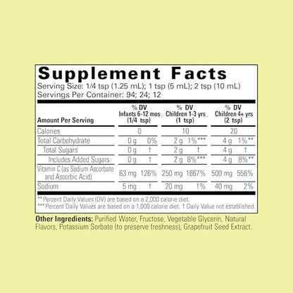 CHILDLIFE ESSENTIALS Flüssiges Vitamin C – Reines Vitamin-C-Präparat für Kinder, Kleinkinder & Babys, Immunsystem-Unterstützung, natürlicher Orangen-Geschmack, 118 ml (1er-Pack)