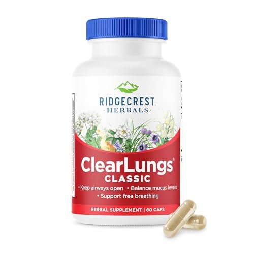 RidgeCrest Herbals ClearLungs Classic – Tägliches Kräuterergänzungsmittel für natürliche Lungen- und Nasengesundheit, Bronchial-, Atemwegs-, Immun-, Nasennebenhöhlen- und Schleimunterstützung (60 vegane Kapseln, 30 Portionen)