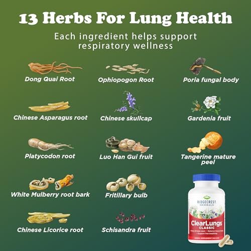 RidgeCrest Herbals ClearLungs Classic – Tägliches Kräuterergänzungsmittel für natürliche Lungen- und Nasengesundheit, Bronchial-, Atemwegs-, Immun-, Nasennebenhöhlen- und Schleimunterstützung (60 vegane Kapseln, 30 Portionen)