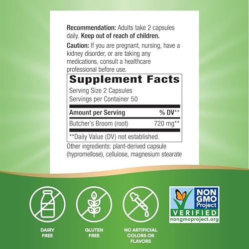 Nature's Way Mäusedorn – Traditionelles Kräuterpräparat, 720 mg pro 2-Kapsel-Portion, Non-GMO Project verifiziert, 100 vegane Kapseln (Verpackung kann variieren)
