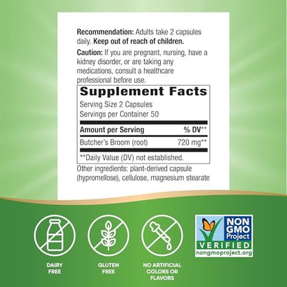 Nature's Way Mäusedorn – Traditionelles Kräuterpräparat, 720 mg pro 2-Kapsel-Portion, Non-GMO Project verifiziert, 100 vegane Kapseln (Verpackung kann variieren)