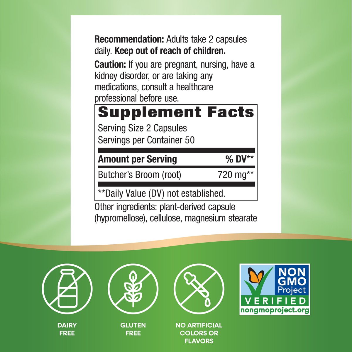Nature's Way Mäusedorn – Traditionelles Kräuterpräparat, 720 mg pro 2-Kapsel-Portion, Non-GMO Project verifiziert, 100 vegane Kapseln (Verpackung kann variieren)