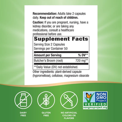 Nature's Way Mäusedorn – Traditionelles Kräuterpräparat, 720 mg pro 2-Kapsel-Portion, Non-GMO Project verifiziert, 100 vegane Kapseln (Verpackung kann variieren)